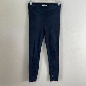 Vince Womens XS Navy 100% Lamb Leather Suede Leggings With Ankle Zippers